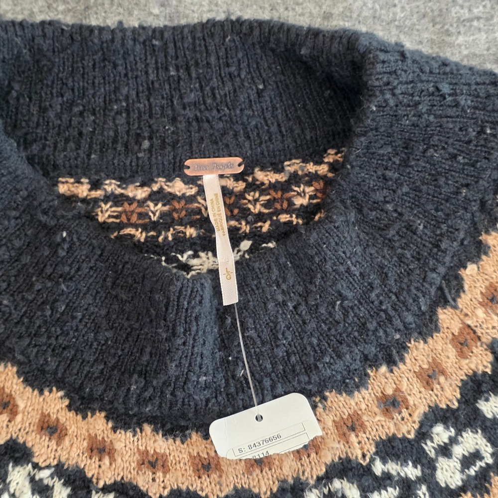 Free People Fair Isle Oversized Nellie Elephant Knit Sweater Large‎ Black Brown - Picture 6 of 14